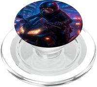 Red Panda Cyberpunk Rider Moto Biker Synthwave PopSockets PopGrip pour MagSafe