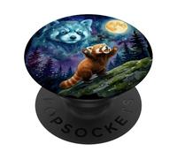 Red Panda Howling at The Moon Funny Parody Art PopSockets PopGrip Adhésif