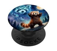 Red Panda Howling at The Moon Parody Night Sky Art PopSockets PopGrip Adhésif
