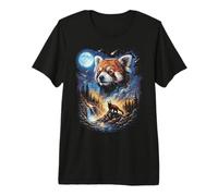 Red Panda Hurlant à la Lune Vintage Nature Art T-Shirt Haut de Gamme