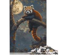 Red Panda Moon Tree Night Puzzle 1000 Pièces Cadeau Unique Jeu Éducatif Challenge Toy À De Qualité Supérieure Peinture Art pour Adultes Et Enfants 500pcs (52x38cm)