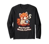 Red Panda Needs Coffee Red Panda Girls Kids Manche Longue