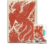 Red Phoenix Rising Poster Mythical Fire Bird Puzzle en Bois, 500 pièces