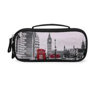 Red Phone Booth London Street Pochette de rangement multifonction avec poignée en cuir synthétique durable pour ranger les stylos et le maquillage 21 x 11 x 4,5 cm