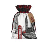 Red Phone Booth London Street - Pochettes en toile de jute multicolores avec cordon de serrage, sacs respectueux de l'environnement pour les fêtes, cadeaux de mariage, taille M