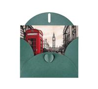 Red Phone Booth London Street Prints Carte de vœux horizontale en papier nacré pour cartes d'anniversaire et toutes les occasions, vert foncé