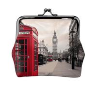 Red Phone Booth London Street Prints Porte-monnaie pour femmes et filles - Mini pochette portefeuille avec verrou à baiser - Joli portefeuille en cuir, Noir , Taille unique, Pochette à monnaie