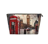 Red Phone Booth London Street Prints Trousse de toilette de voyage en cuir PVC avec fermetures éclair dorées, organiseur étanche pour maquillage, articles de toilette et essentiels, doré, Taille