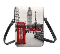Red Phone Booth London Street Red Rose Crossbody Sacs à main pour téléphone portable pour femme, cuir PU mignon imprimé petit portefeuille pour téléphone portable