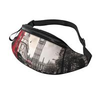 Red Phone Booth London Street Sac banane imprimé avec trou pour écouteurs pour homme et femme - Sac banane de sport réglable pour l'extérieur, l'entraînement, la randonnée, Noir , Taille unique, Sac à