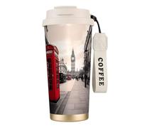 Red Phone Booth London Street Tasse à café à double paroi en acier inoxydable 316 durable, isolée et élégante pour les amateurs de café et de thé
