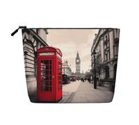 Red Phone Booth London Street Trousse de maquillage multifonction en lin à une seule couche - Sac de rangement cosmétique tendance et pratique, Noir , Taille unique