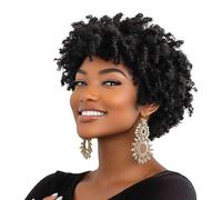 RED PIXIE Perruque de dreadlocks pour femme noire - Perruque afro tressée courte et bou Pour femme noire - Noir naturel