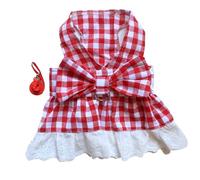 Red Plaid Dog Dress Leash Set, Sleeveless Pet Dress with Lace Hem and Chest Back Leash for Small Medium Dogs, Breathable Polyester Spring Summer Outfit for Teddy Bichon (Robe à Carreaux Rouge et