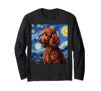 Red Poodle Dog Van Gogh Style Starry Night Manche Longue