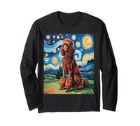Red Poodle Dog Van Gogh Style Starry Night Manche Longue