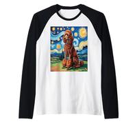 Red Poodle Dog Van Gogh Style Starry Night Manche Raglan