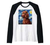 Red Poodle Dog Van Gogh Style Starry Night Manche Raglan