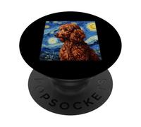 Red Poodle Dog Van Gogh Style Starry Night PopSockets PopGrip Adhésif