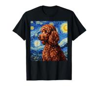 Red Poodle Dog Van Gogh Style Starry Night T-Shirt