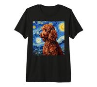 Red Poodle Dog Van Gogh Style Starry Night T-Shirt Haut de Gamme