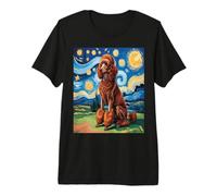 Red Poodle Dog Van Gogh Style Starry Night T-Shirt Haut de Gamme