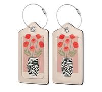 Red Poppy Lot de 2 étiquettes de bagage en cuir avec rabat d'intimité, étiquette d'identification et boucle en métal pour femme et homme Motif rayures zébrées Noir/blanc