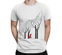 Red Riding Hood Wolf Cute Forest Trees Woods Mens T-Shirt Screen Printed White Manches Courtes(Large)