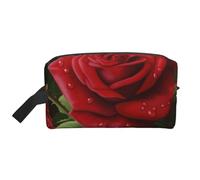 Red Rose 2 Trousse de maquillage imprimée avec poignée, rangement compact et léger pour maquillage, articles de toilette et gadgets, organiseur de maquillage pour voyage, école, travail, blanc, Taille