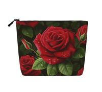 Red Rose 2 Trousse de maquillage multifonction en lin à une seule couche - Sac de rangement cosmétique tendance et pratique, Noir , Taille unique