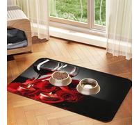 Red Rose and Wine Romantic Lovers Decor,Waterproof Pet Feeding Mat,PU Leather Placemats for Cat Dog Water Bowl,Food Mats,30x45cm