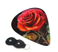 Red Rose Art Lot de 6 médiators en celluloïd de 0,46 mm d'épaisseur avec support de médiators en cuir, médiators personnalisés pour basse, guitare électrique et acoustique, cadeau pour les amateurs de