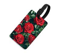 Red Rose Étiquette de bagage romantique mignonne et unique pour sac de voyage Étiquette d'identification Étiquette d'adresse et anneau rond durable Cadeau de voyage Essentiels d'aéroport Style noir
