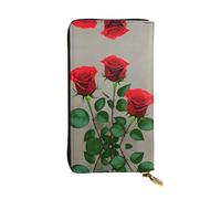 Red Rose Flowers 1 Portefeuille long en cuir imprimé - Portefeuille personnalisé à la mode, plusieurs emplacements pour cartes, prêt à offrir, noir, One Size