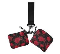 Red Rose Gothic Lot de 2 portefeuilles doubles pour cartes de visite et d'argent avec poche zippée pour femme, Rose rouge gothique, 1 size, Décontracté