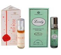 Red Rose & Lovely Concentrated Perfume Oil Pack of 2 | Long-Lasting Alcohol-Free Attar for Men & Women | 6ml Each Roll-On