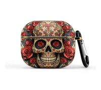 Red Rose Sugar Skull Coque pour écouteurs sans fil ultra légers pour écouteurs de 3e génération - Coque de protection complète contre les chutes avec porte-clés - Jolie coque rigide de protection