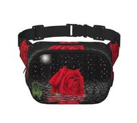 Red Rose Under Moon Sac banane carré double couche avec impression intégrale, tissu sergé durable, sac banane multi-poches pour sports de plein air voyage