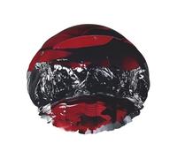 Red Rose Water Flower Bonnet de douche double couche imperméable pour homme et femme - Protection des cheveux pour le bain, masques faciaux, spa