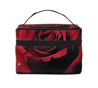 Red Rose Water Flower Trousse de maquillage de voyage - Organiseur de toilette portable avec compartiments zippés pour pinceaux, bouteilles et soins de la peau