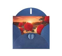 Red Roses At Sunset Carte de vacances horizontale avec enveloppe bleue en forme de cœur et écrire divers vœux de vacances