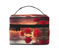 Red Roses at Sunset Trousse de maquillage de voyage pour femme Grande capacité 22,9 x 16,5 x 15,7 cm