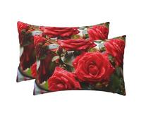 Red Roses in The Garden Pillows Protectors Set of 2 Polyester Pillow Covers Washable Pillows Case for Home Patio Outdoor 40X60Cm