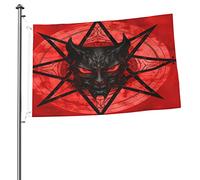 Red Satan Baphomet Satanic Pentagram Welcome Garden Flag Double Face 2x3 Outdoor Flags, for Yard Patio Lawn Room Outside