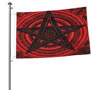 Red Satan Baphomet Satanic Pentagram Welcome Garden Flag Double Face 2x3 Outdoor Flags, for Yard Patio Lawn Room Outside