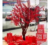 Red Silk Cherry Blossom Trees, Tree, Fake, for Shopping Mall Spring Festival Layout(6M)