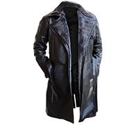 Red Smoke Blade Runner 2049 Ryan Gosling (Officier K) Shearling Trench en cuir noir, B) Fourrure noire - Cuir véritable, XL