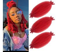 Red Springy Afro Twist Hair 12 Pouce Kinky Twist Hair 3 Packs Marley Twist Braiding Hair Pre-Fluffed Afro Twist Hair Spring Twist Hair Wrapping Hair for Soft Locs