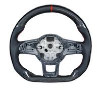 Red Stitching Strip Carbon Fiber Sports Steering Wheel Half Leather Assembly Compatible For VW Golf MK7 7.5 GTI GTD GTE(Red B)