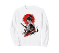 Red Sun Kimono Femme Encre Japonaise Fleur Portrait Sweatshirt